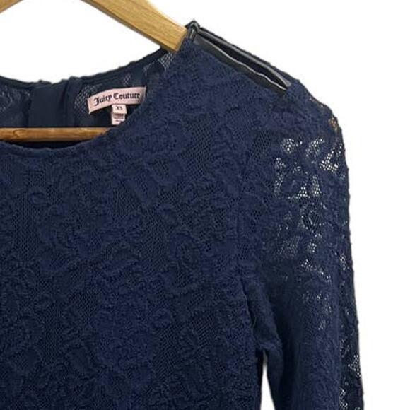JUICY COUTURE Floral Navy Lace 3/4 Arm Dress SZ XS - Picture 2 of 8